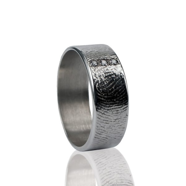 Vingerafdruk ring met 3 pave gezette steentjes - Afbeelding 2